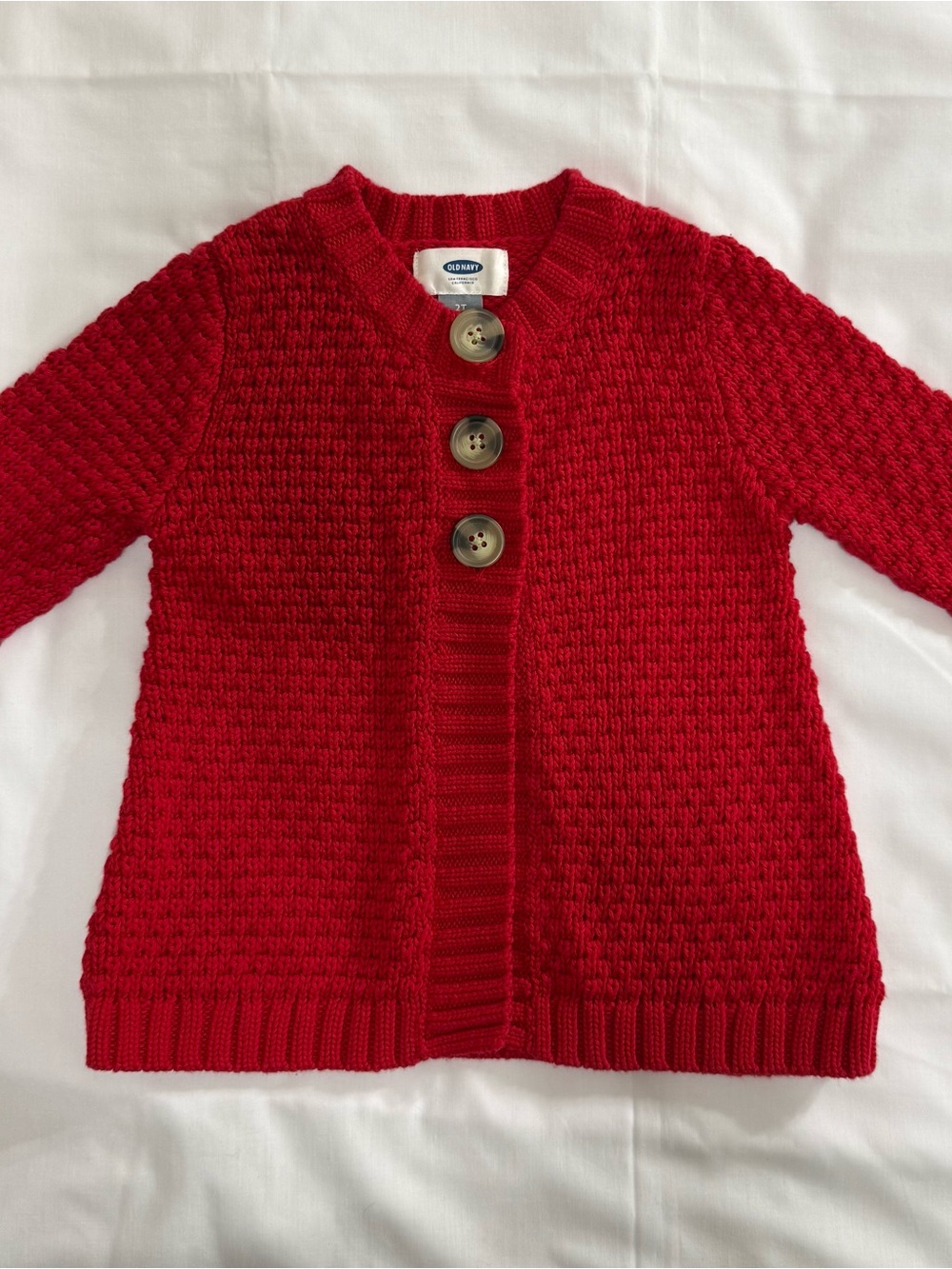 Old Navy Girls 2T 100% Cotton Red Knit Button-Front Kids Sweater Great Condition